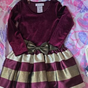 Bonnie Jean Burgundy and Gold Striped Formal Dress